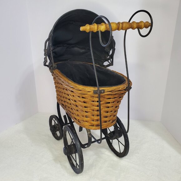 Antique Vintage Victorian Wicker Metal Stroller Doll Carriage Buggy - Picture 3 of 14